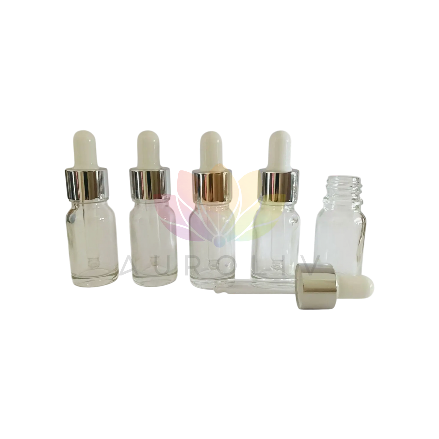 Gotero 10ml transparente tapa plateada