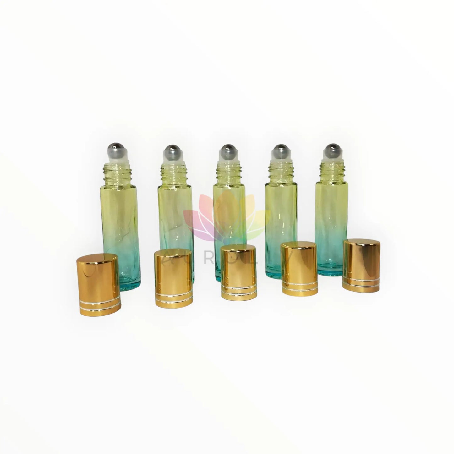 Roll on 10ml degrade verde celeste vidrio grueso