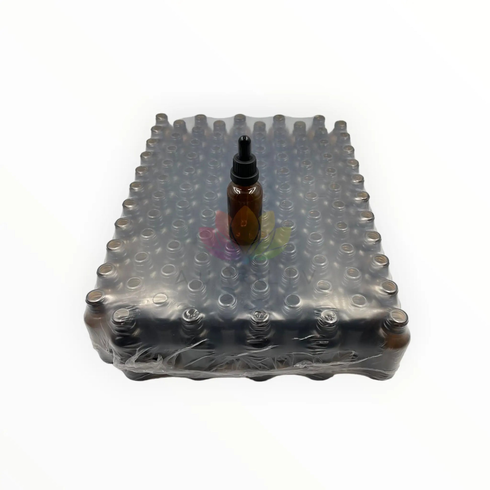 Bandeja de 110 gotarios ambar 30ml tapa negra con precinto sello de seguridad