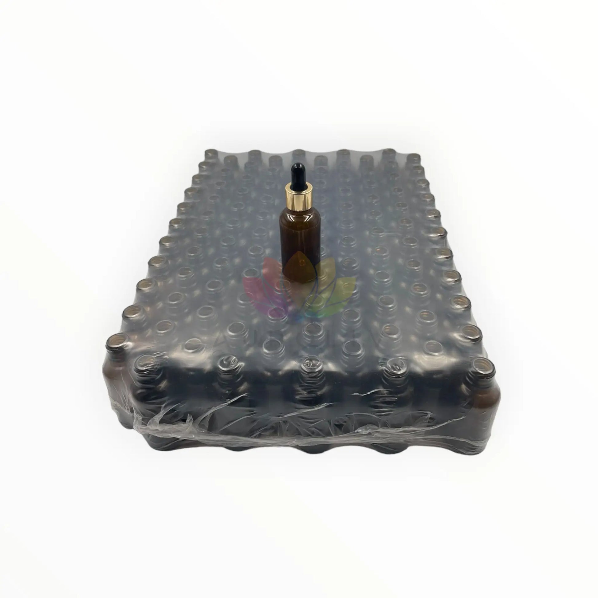 Bandeja de 110 goteros ambar 30ml tapa dorada