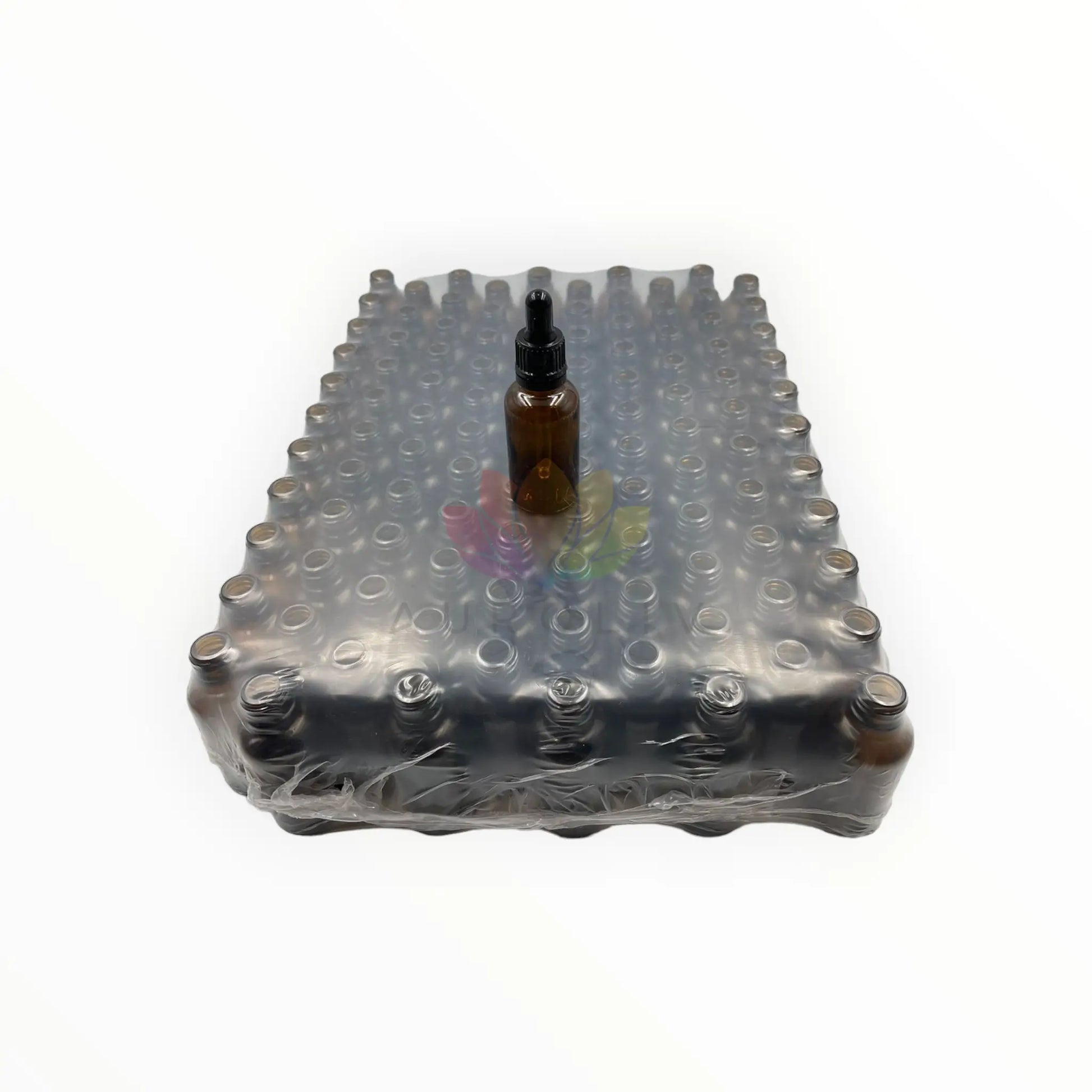 Bandeja de 110 goteros ambar 30ml tapa negra con sello