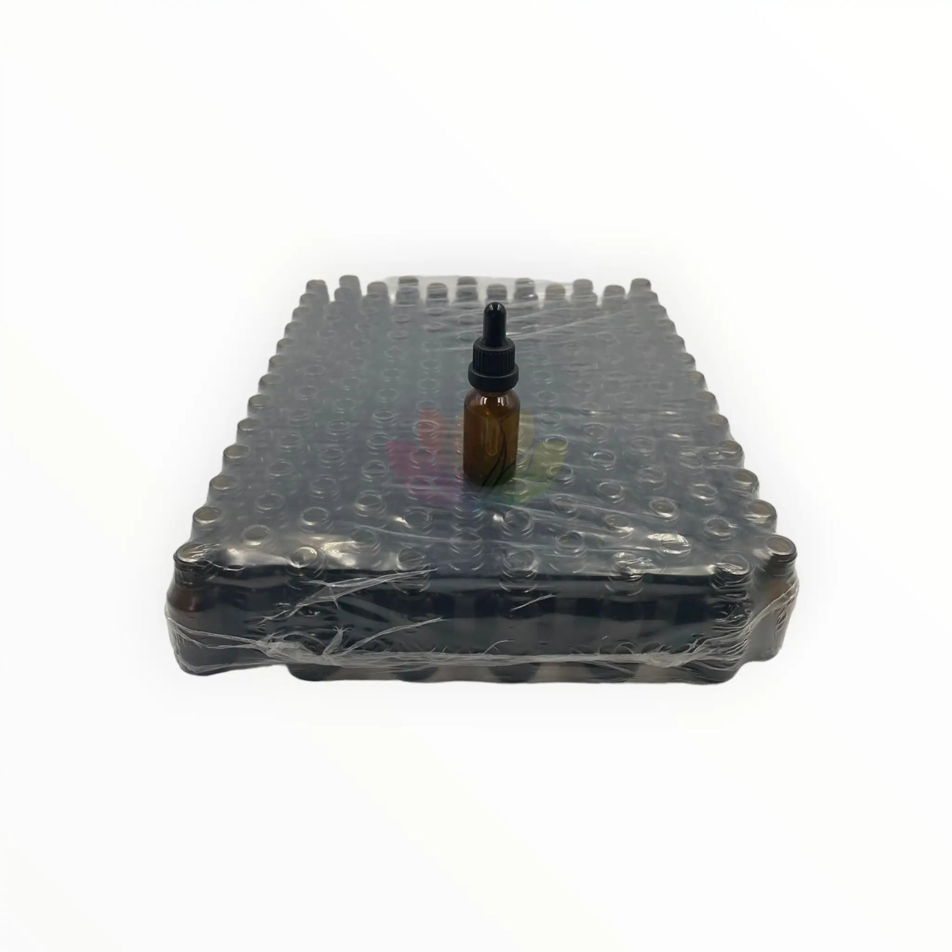 Bandeja gotero 15ml ambar tapa negra con sello