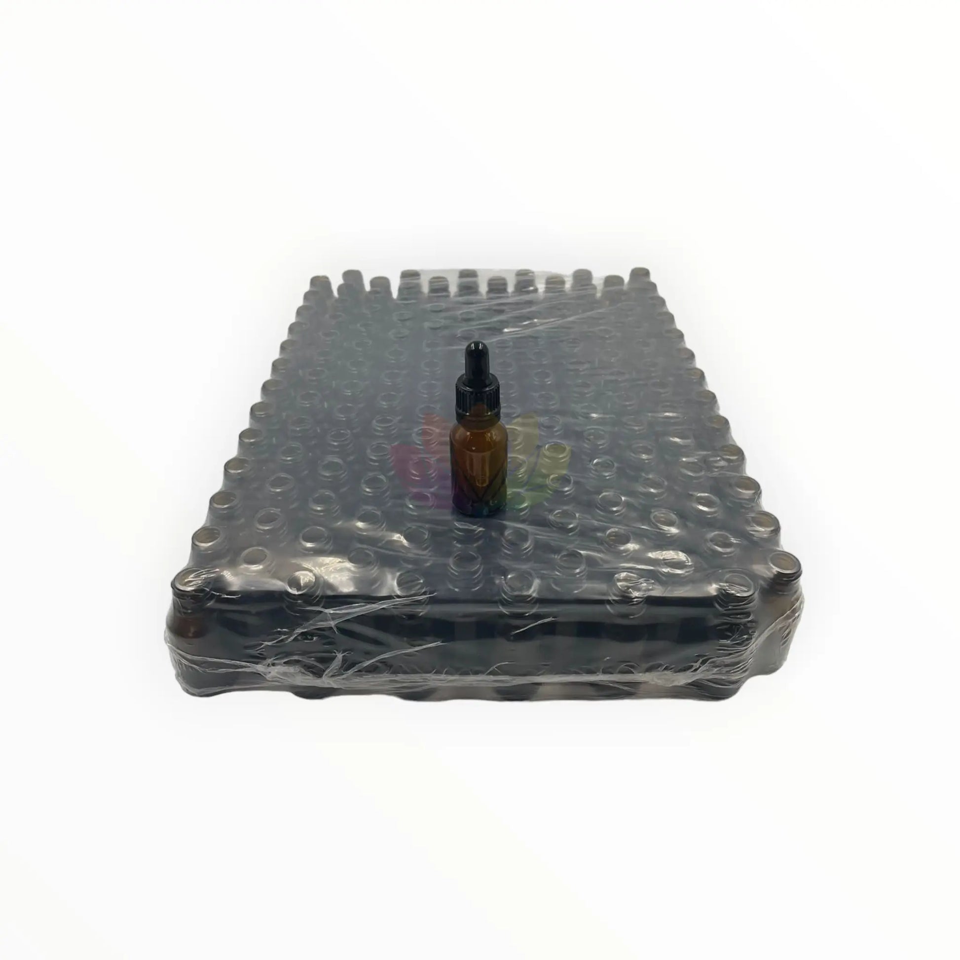  Bandeja goteros 15ml ambar tapa negra con sello