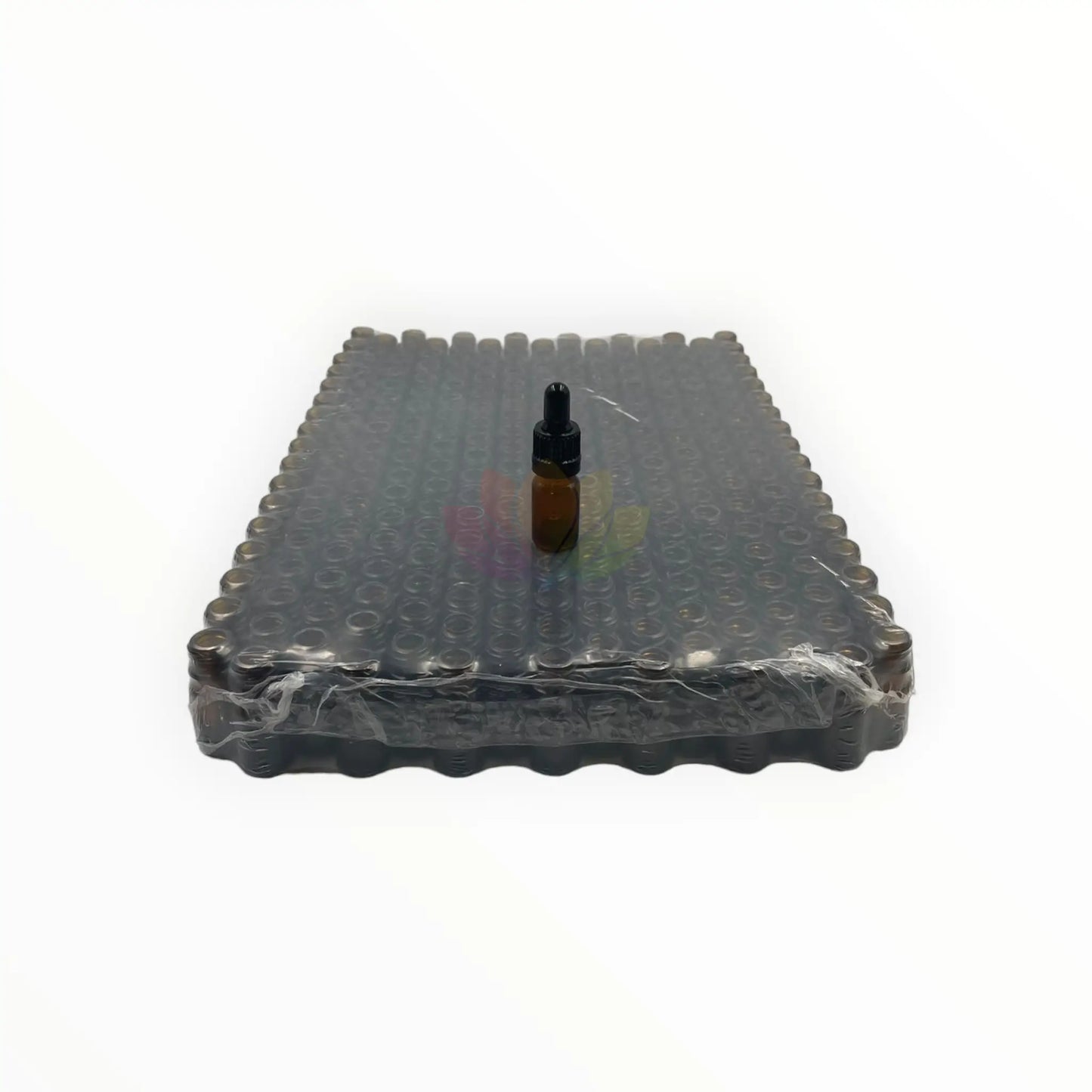 Bandeja goteros 5ml ambar tapa negra con sello