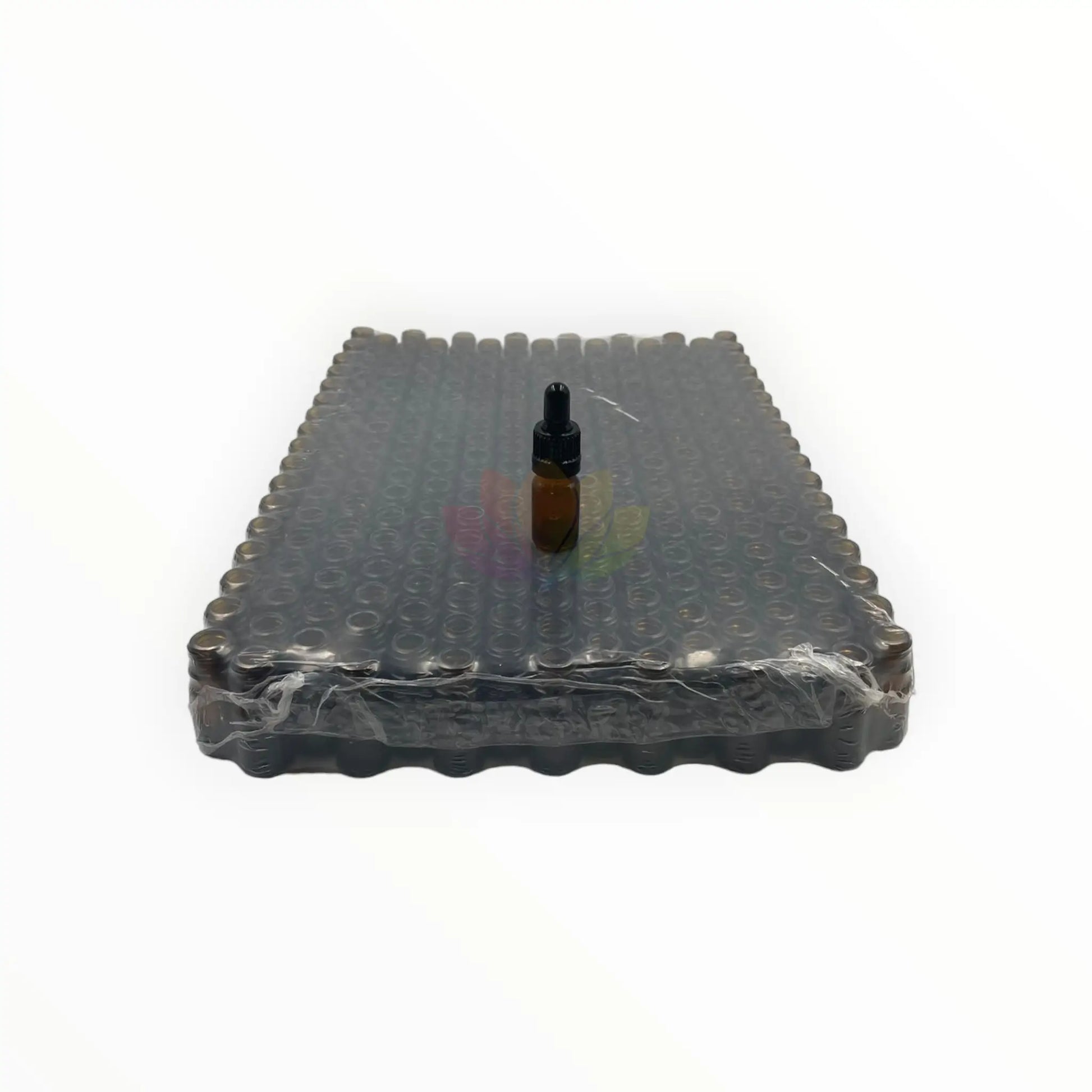 Bandeja goteros 5ml ambar tapa negra con sello