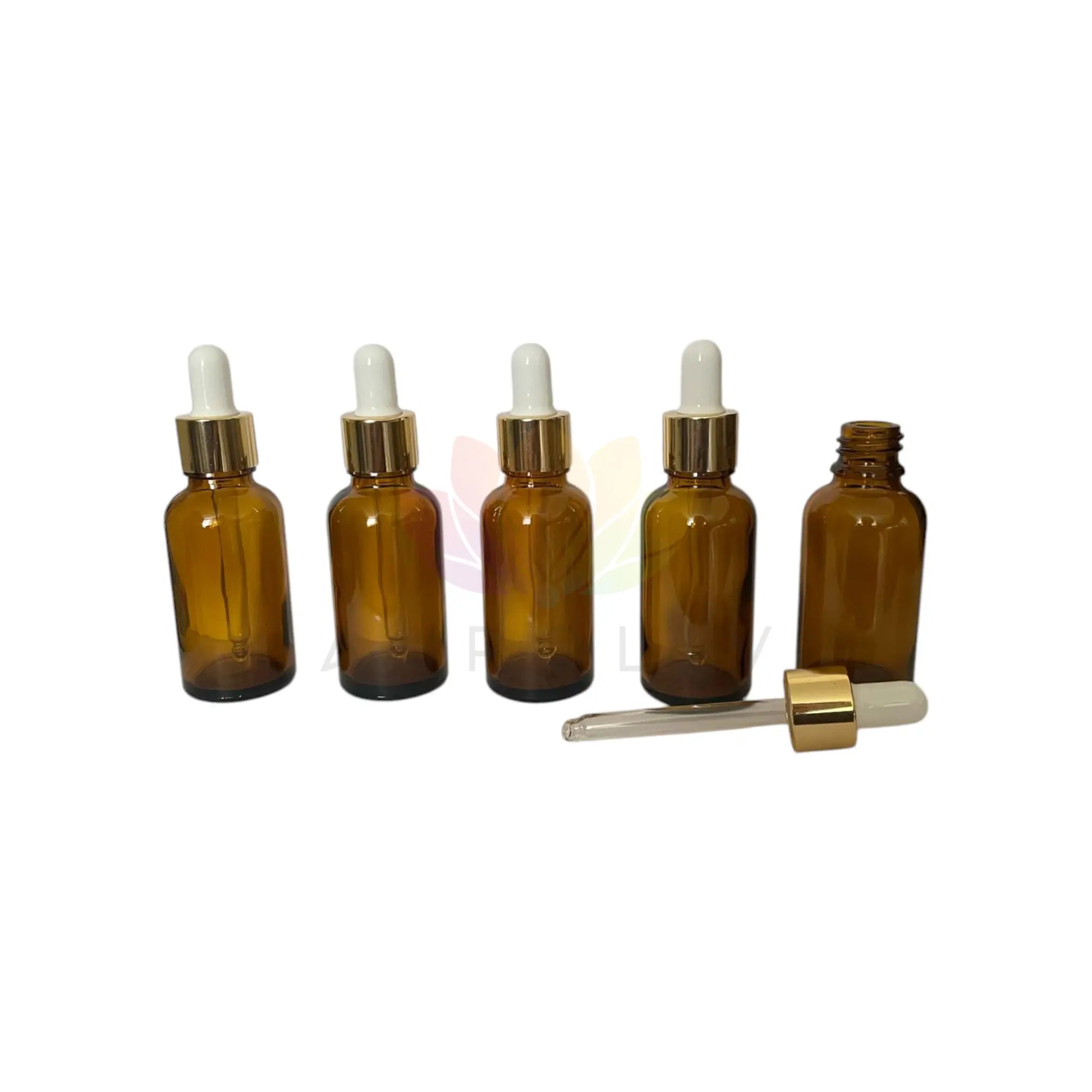 Gotario 30ml ambar tapa dorada vidrio grueso