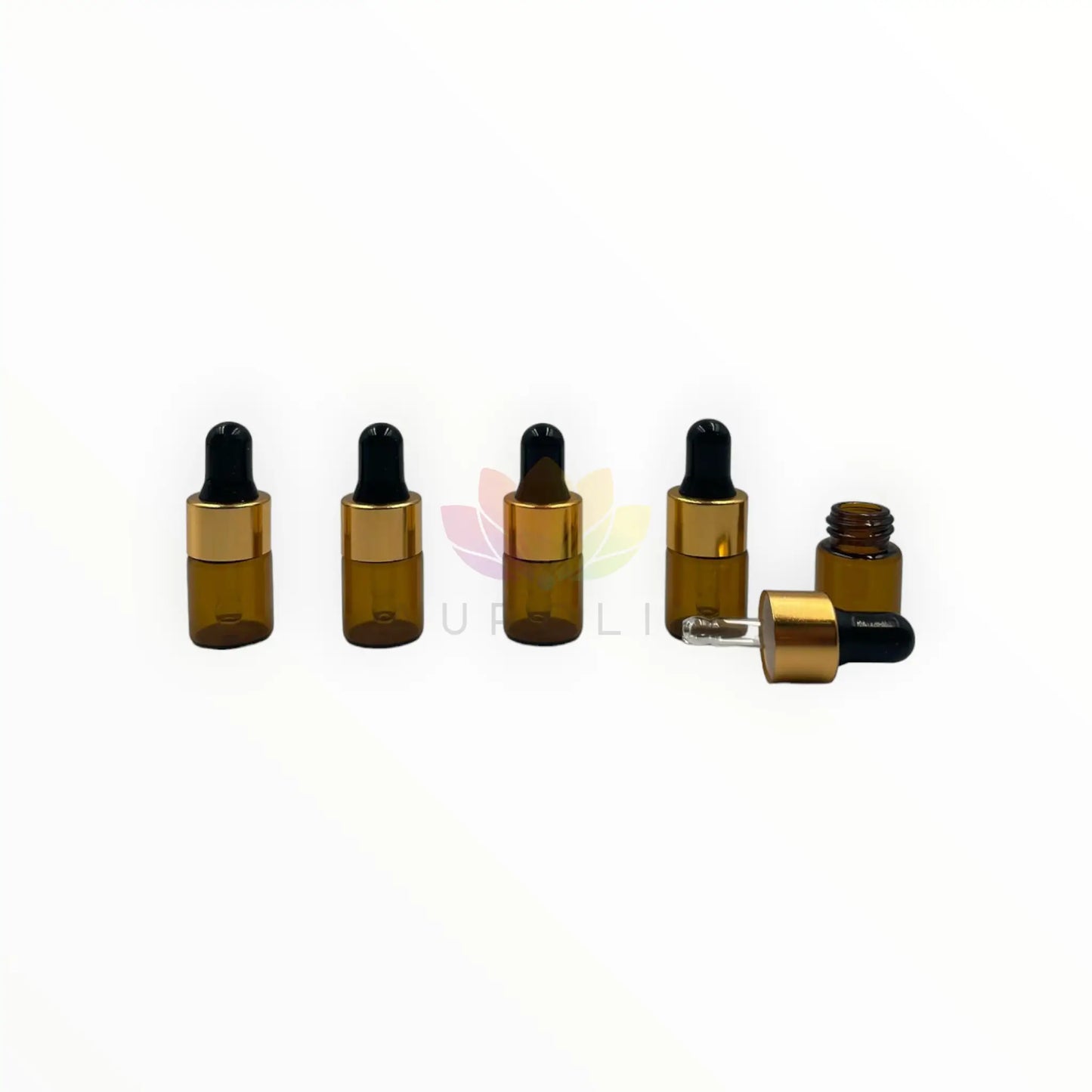 Gotarios 2 ml ambar vidrio gotero negro tapa dorada