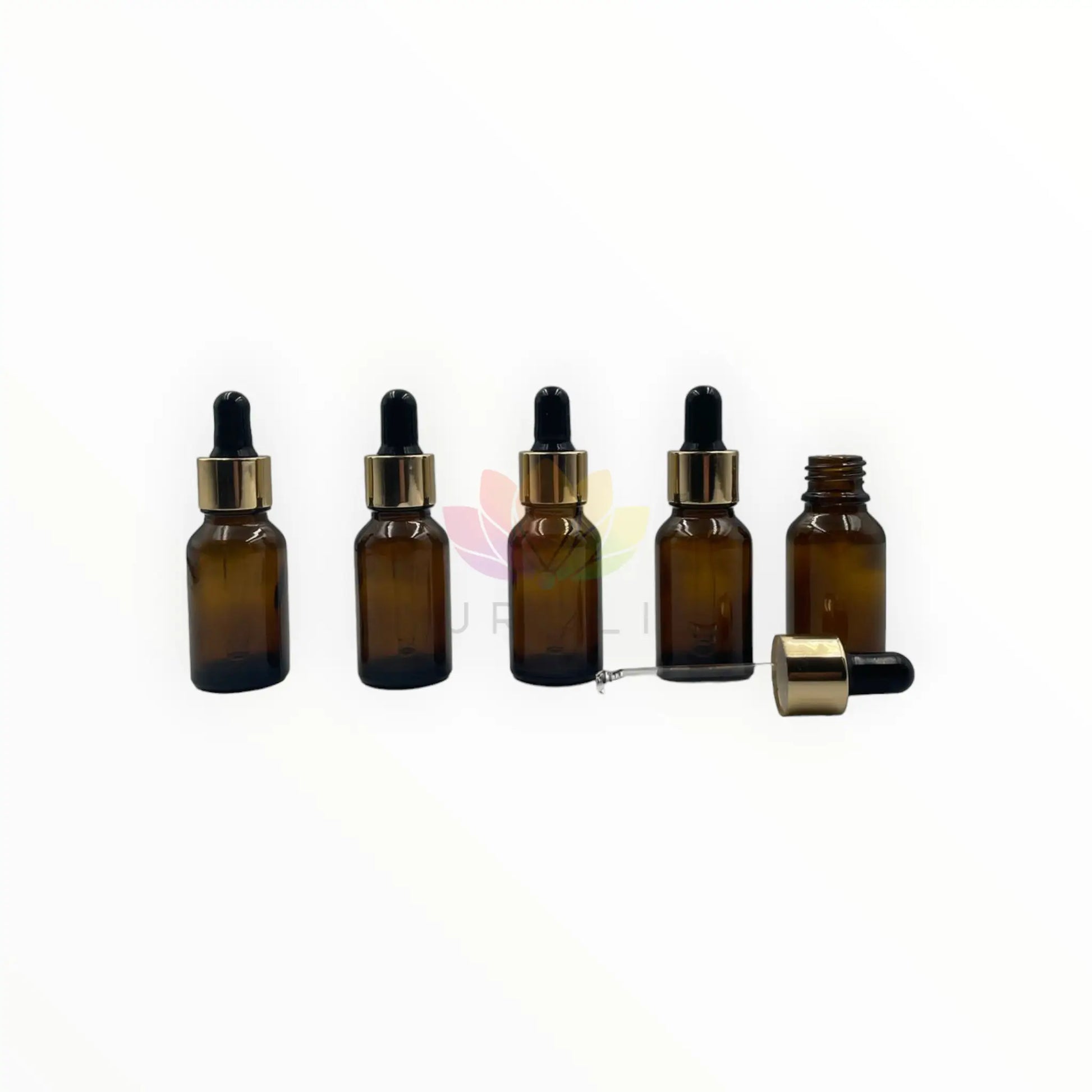 Gotarios 30ml ambar vidrio grueso tapa dorada