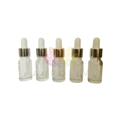 Gotero 10ml transparente tapa plateada gotero blanco