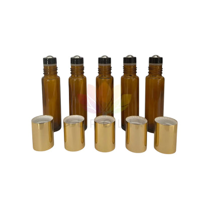 Roll on 10 ml ambar vidrio grueso tapa dorada