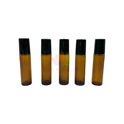 Roll on 10 ml ambar vidrio grueso tapa negra
