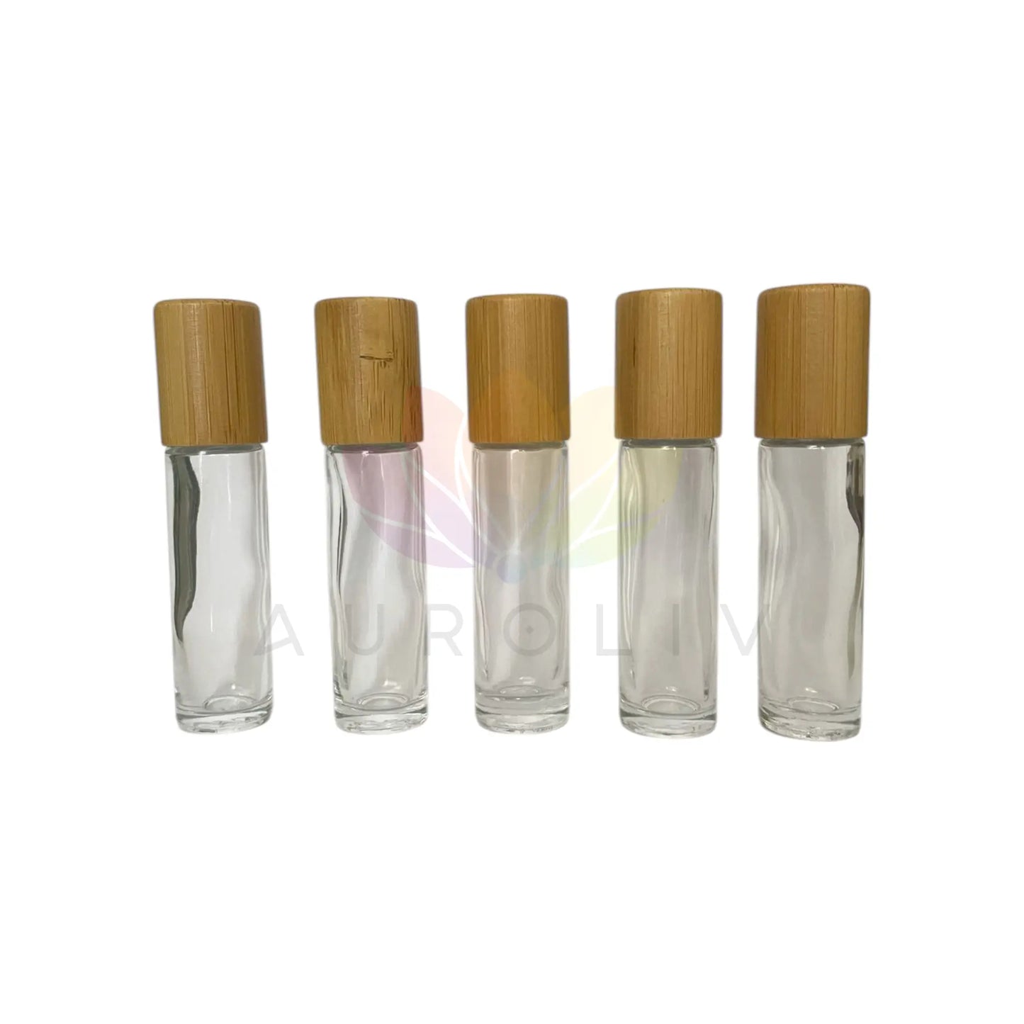 Roll on 10 ml transparente vidrio grueso tapa bambu