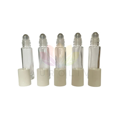 Roll on 10 ml transparente vidrio grueso tapa blanca