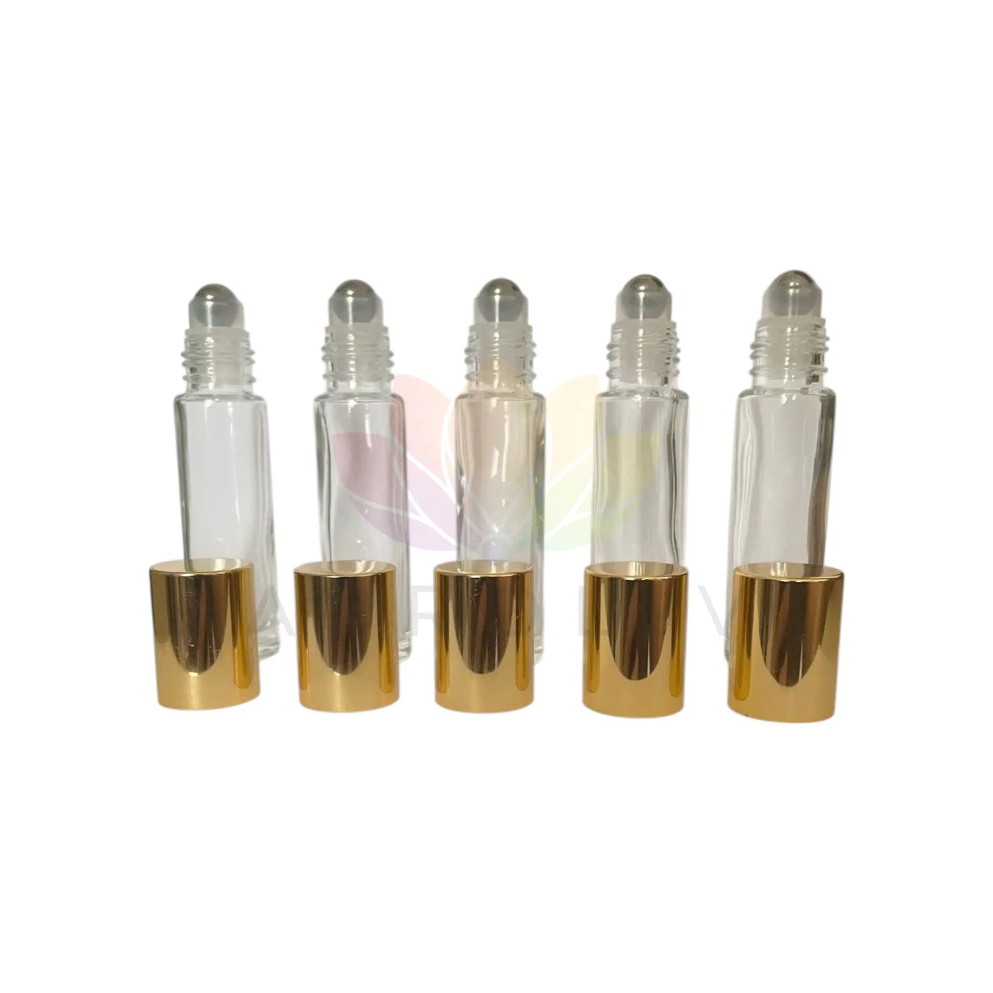 Roll on 10 ml transparente vidrio grueso tapa dorada