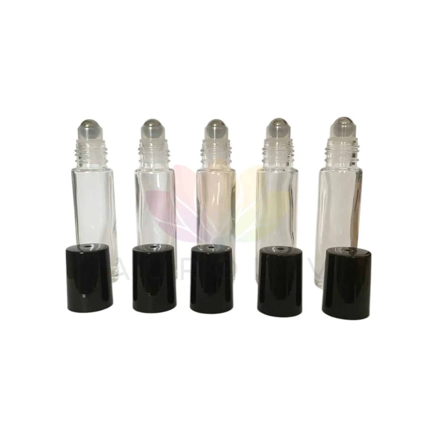 Roll on 10 ml transparente vidrio grueso tapa negra