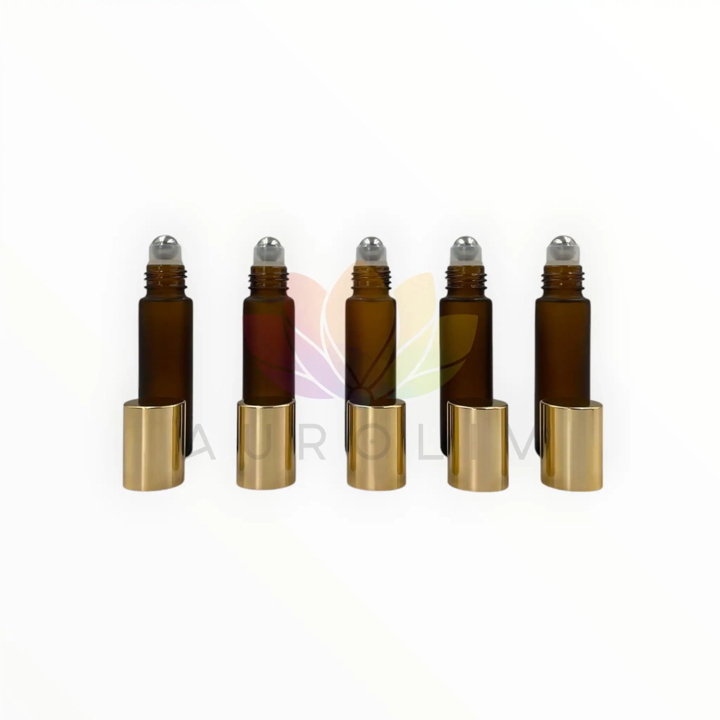 Roll on 10ml ambar empavonado vidrio grueso tapa dorada