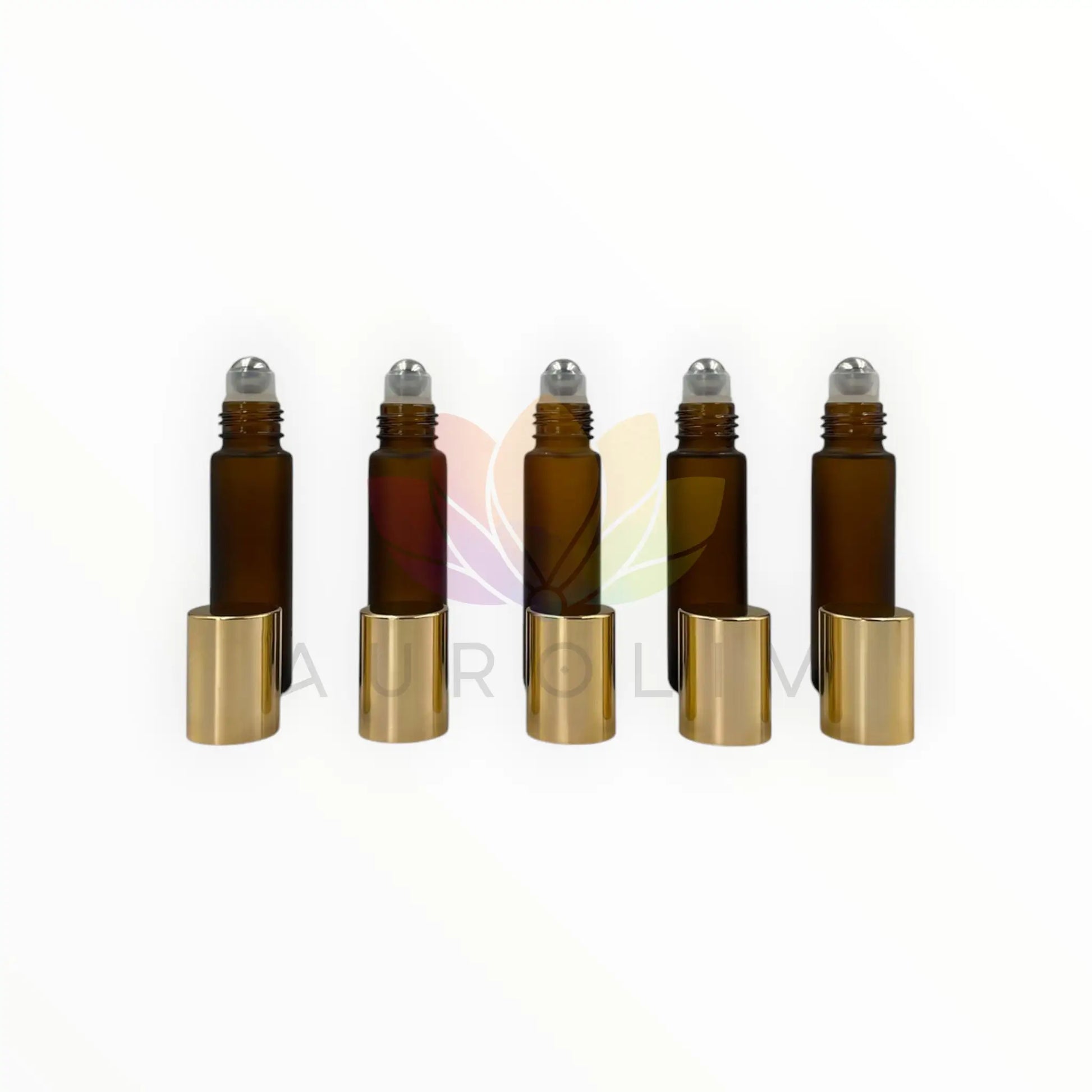 Roll on 10ml ambar empavonado vidrio grueso tapa dorada