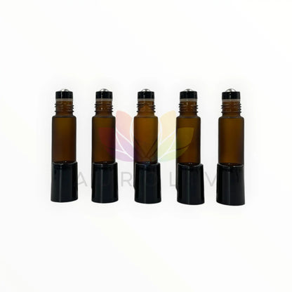 Roll on 10ml ambar empavonado vidrio grueso tapa negra premium