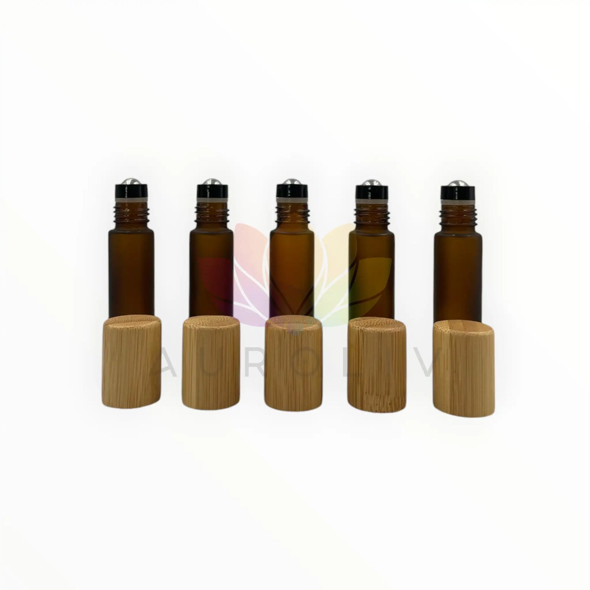 Roll on 10ml ámbar empavonado vidrio grueso bambu premium