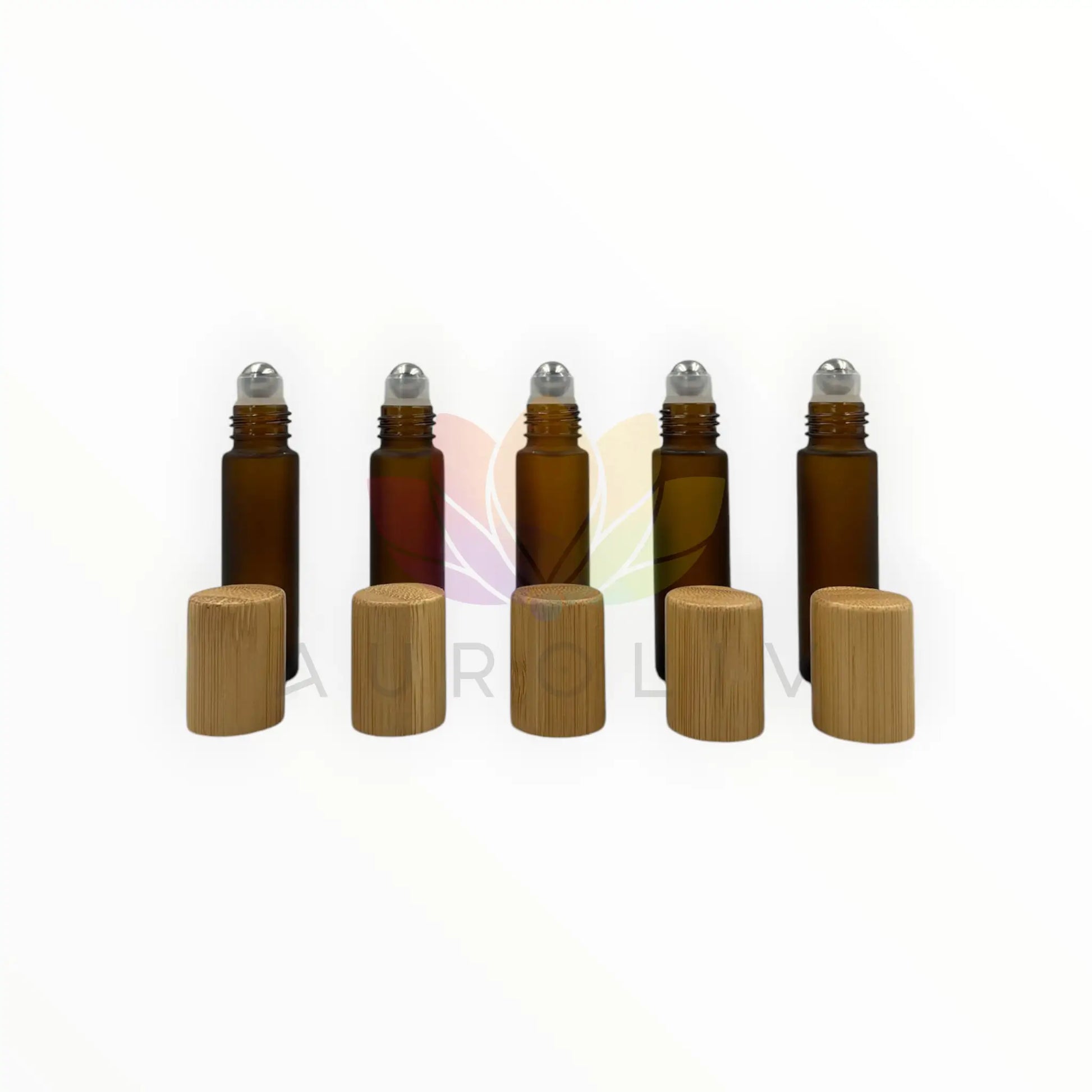 Roll on 10ml ámbar empavonado vidrio grueso tapa bambu