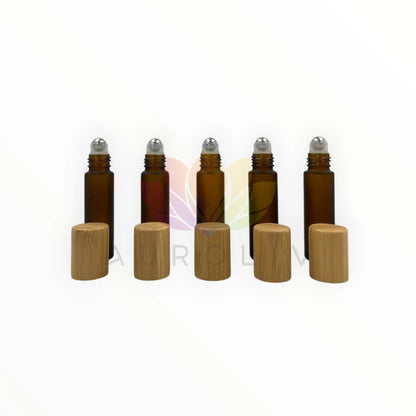 Roll on 10ml ámbar empavonado vidrio grueso tapa bambu