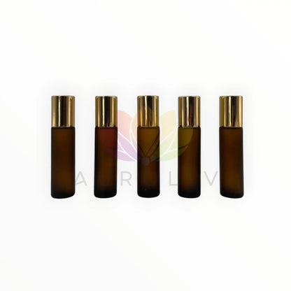 Roll on 10ml ámbar empavonado vidrio grueso tapa dorada