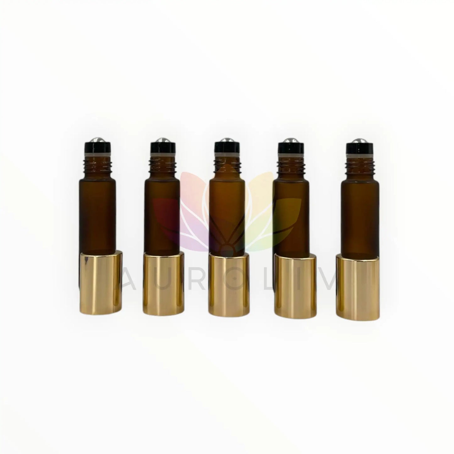 Roll on 10ml ámbar empavonado vidrio grueso tapa dorada premium
