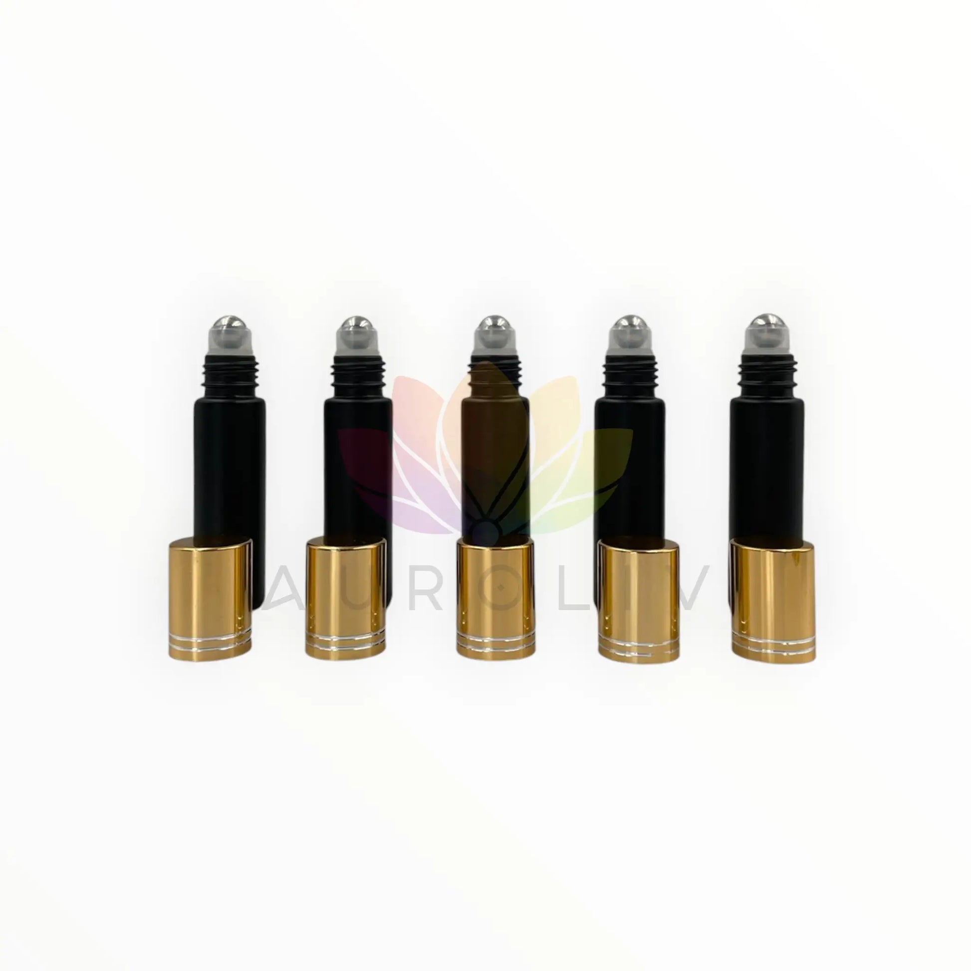 Roll on 10ml negro con tapa dorada