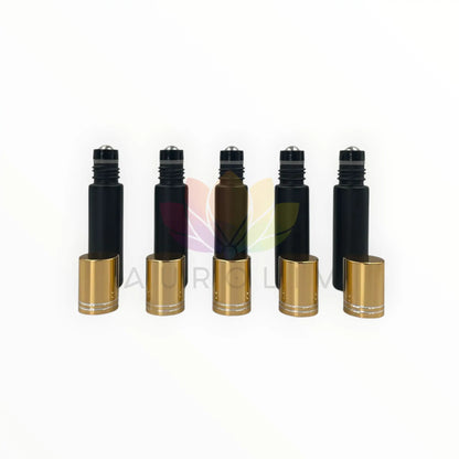 Roll on 10ml negro mate tapa dorada premium