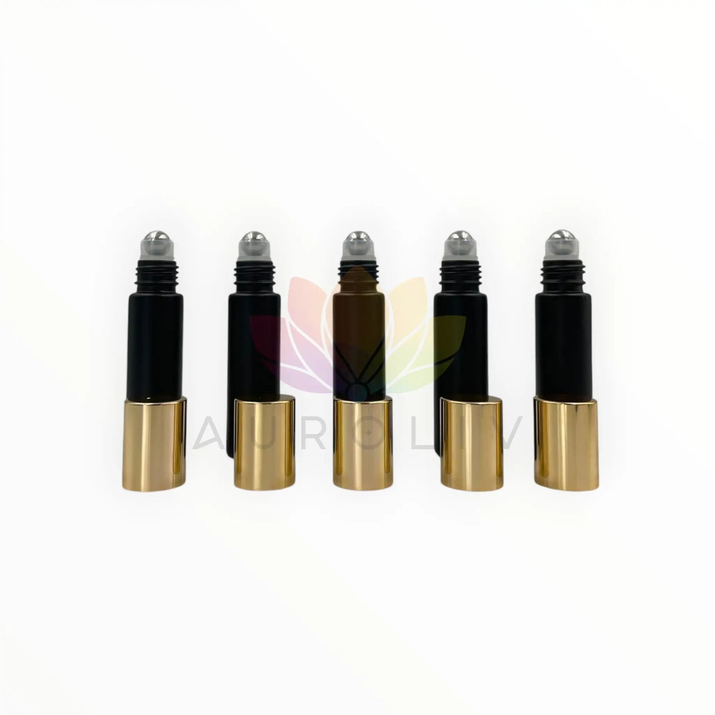 Roll on 10ml negro vidrio grueso tapa dorada