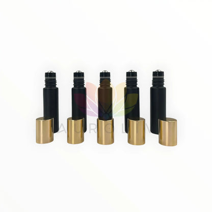 Roll on 10ml negro vidrio grueso tapa dorada premium