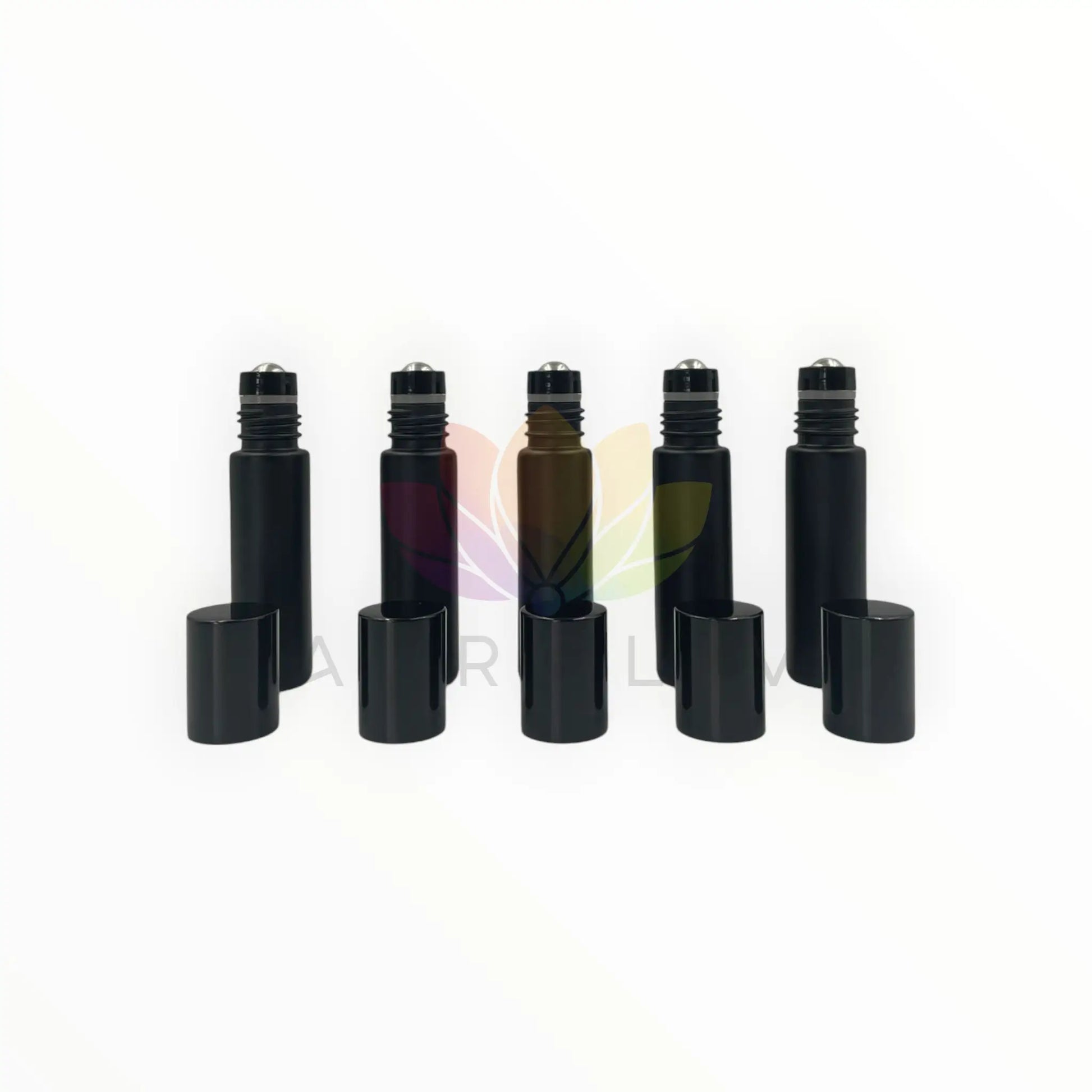 Roll on 10ml negro vidrio grueso tapa negra premium