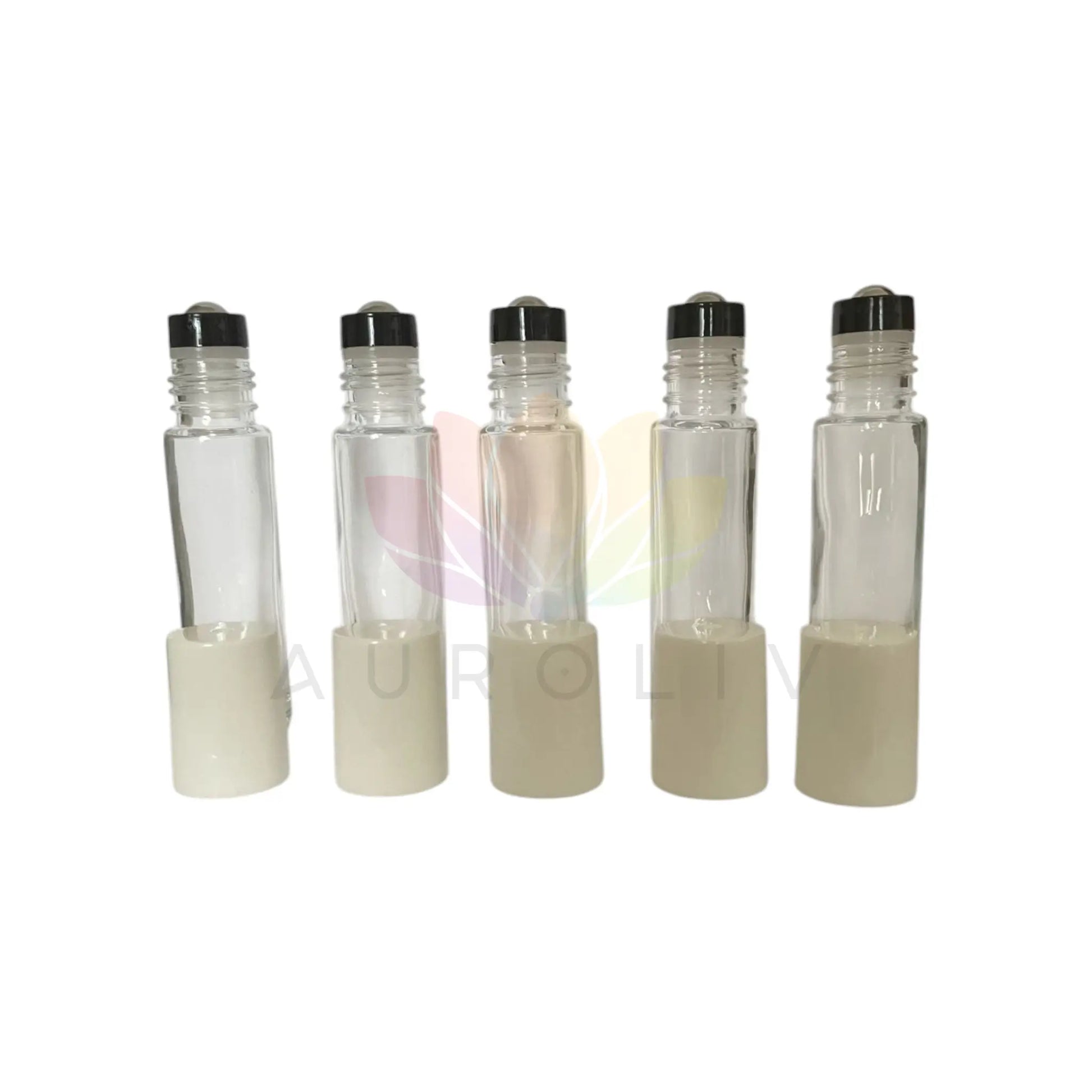 Roll on 10ml transparente vidrio grueso con tapa blanca