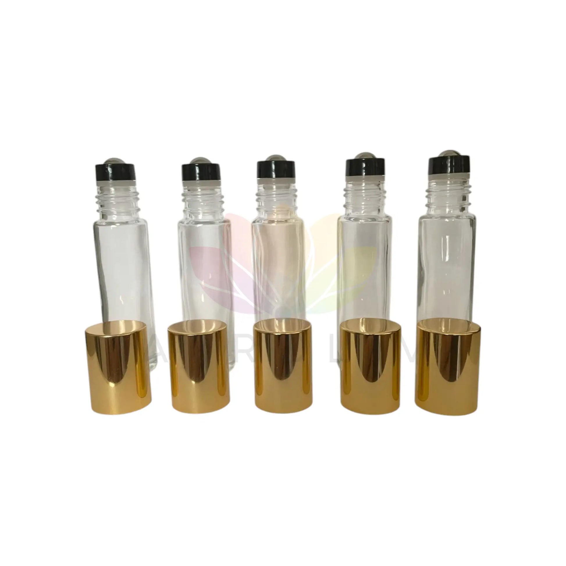 Roll on 10ml transparente vidrio grueso con tapa dorada