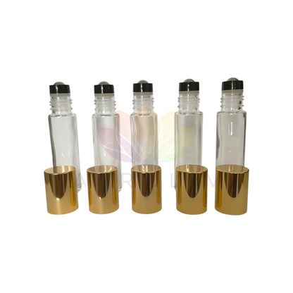 Roll on 10ml transparente vidrio grueso con tapa dorada