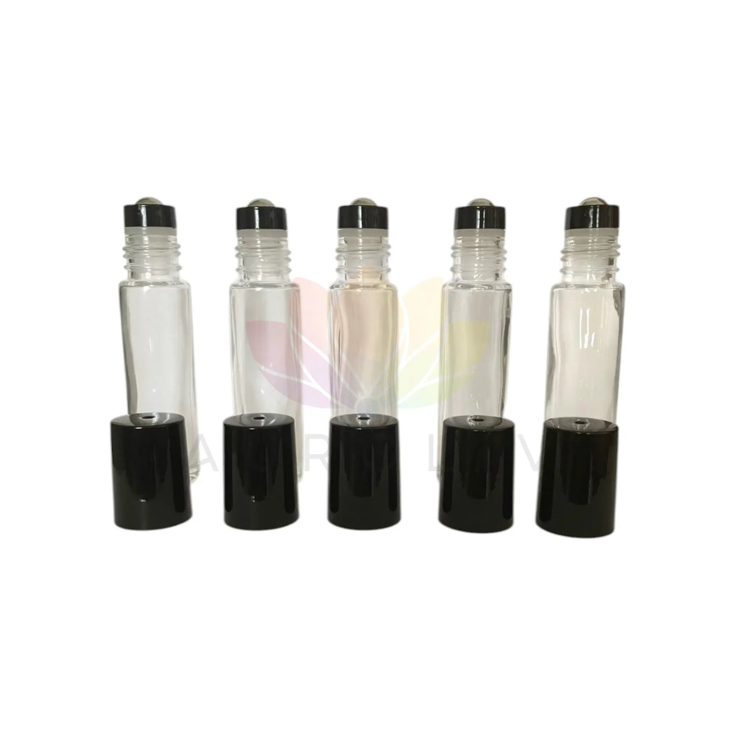 Roll on 10ml transparente vidrio grueso con tapa negra