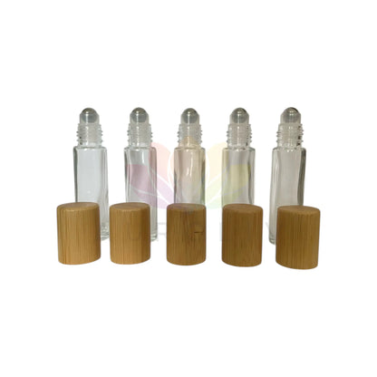 Roll on 10ml transparente vidrio grueso tapa bambu