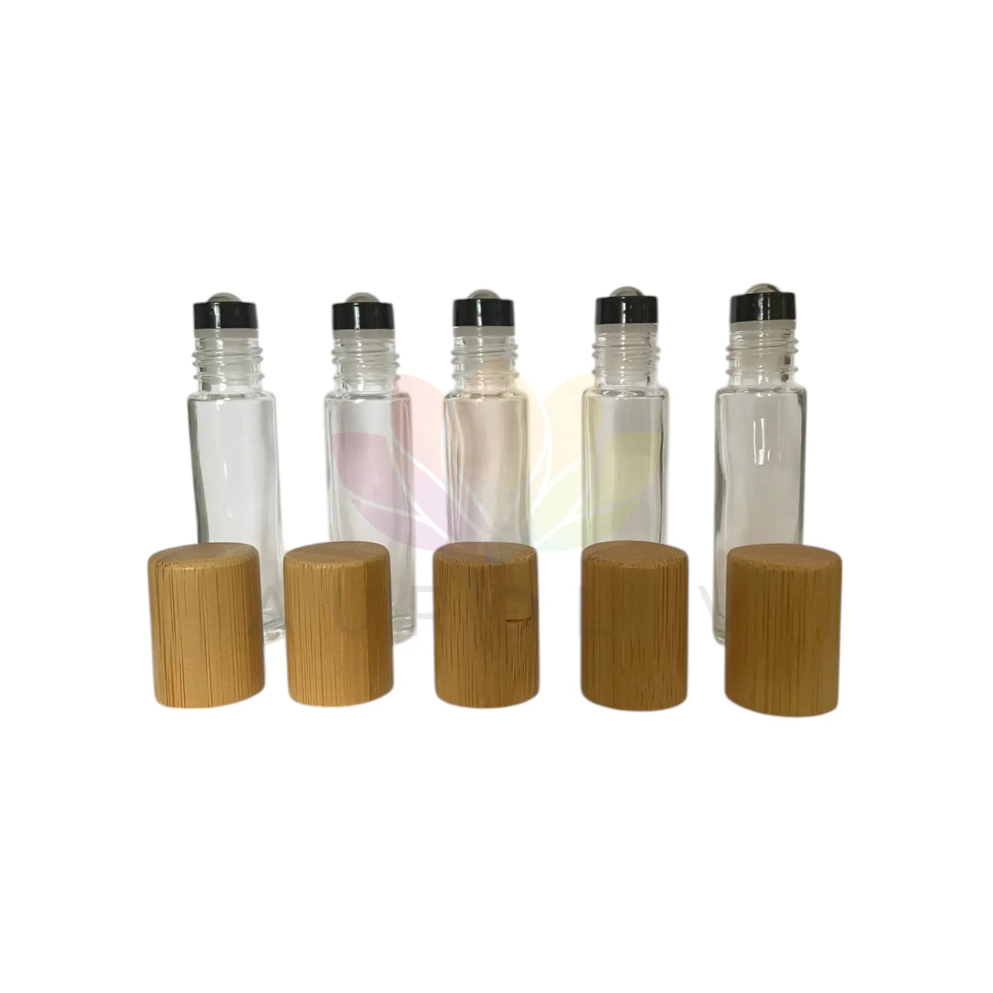 Roll on 10ml transparente vidrio grueso tapa de bambu