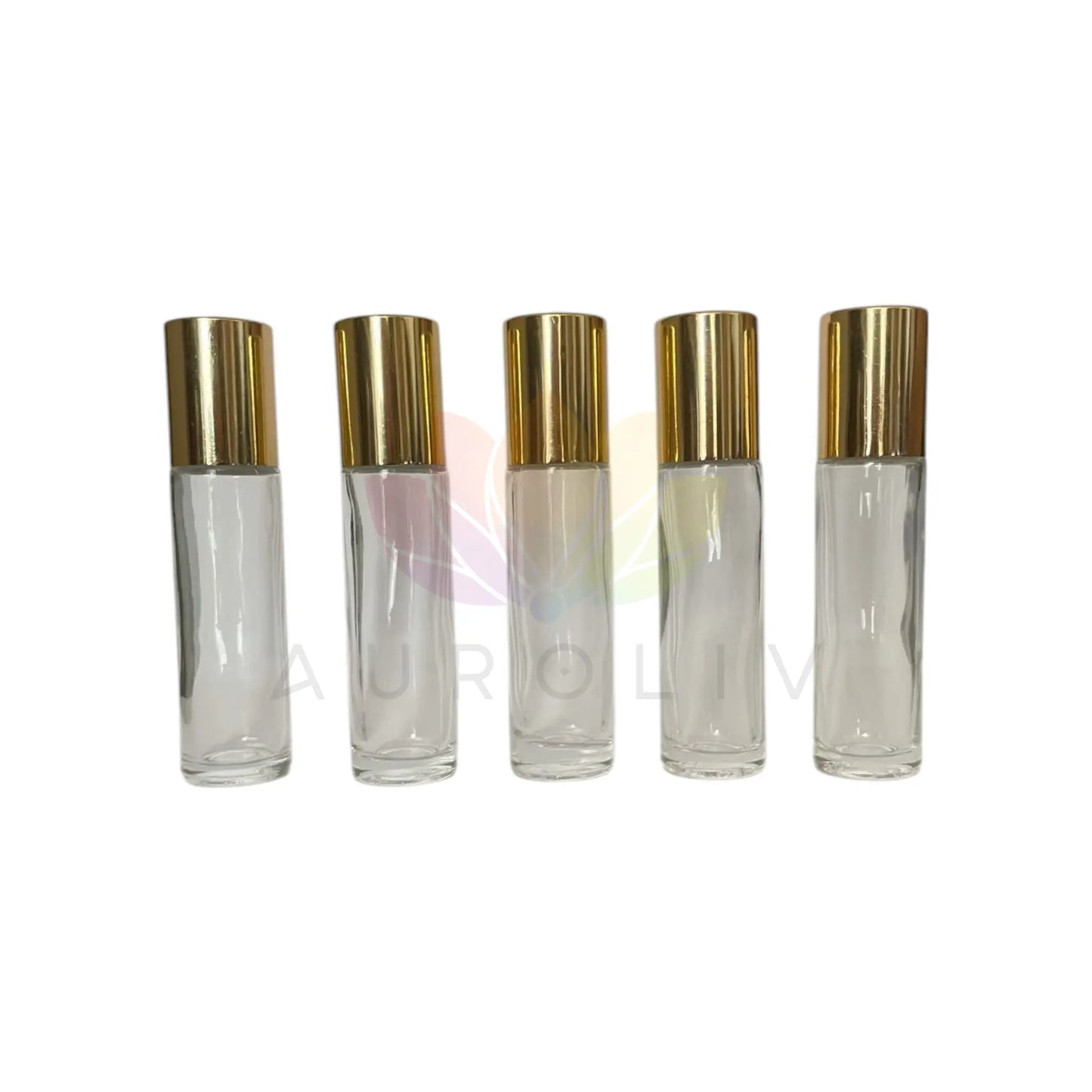 Roll on 10ml transparente vidrio grueso tapa dorada