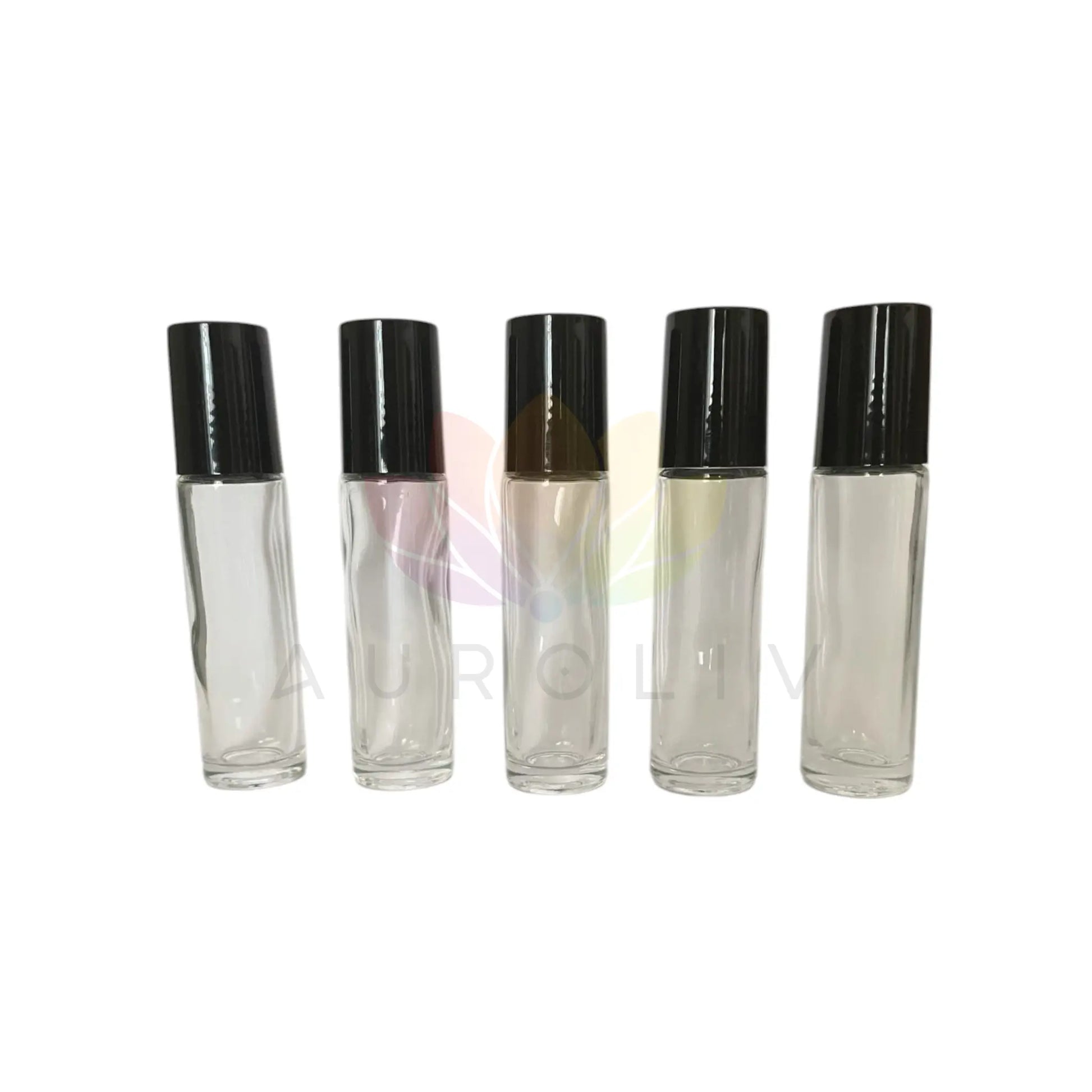 Roll on 10ml transparente vidrio grueso tapa negra