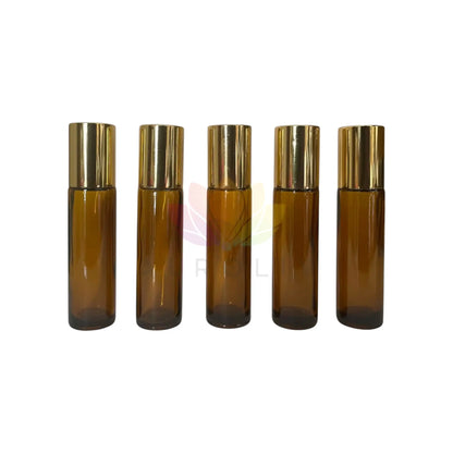Rollon 10ml ambar vidrio grueso tapa dorada