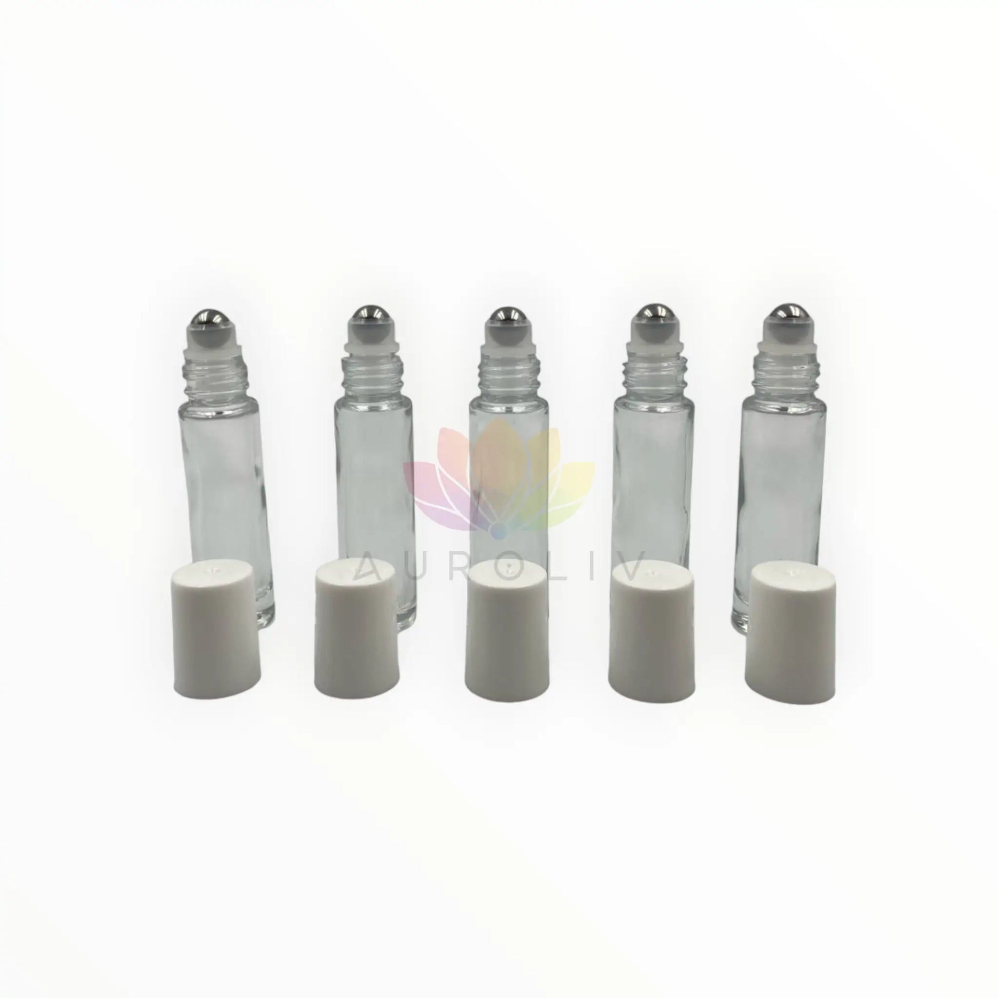 Rollon 10ml vidrio grueso transparente tapa blanca